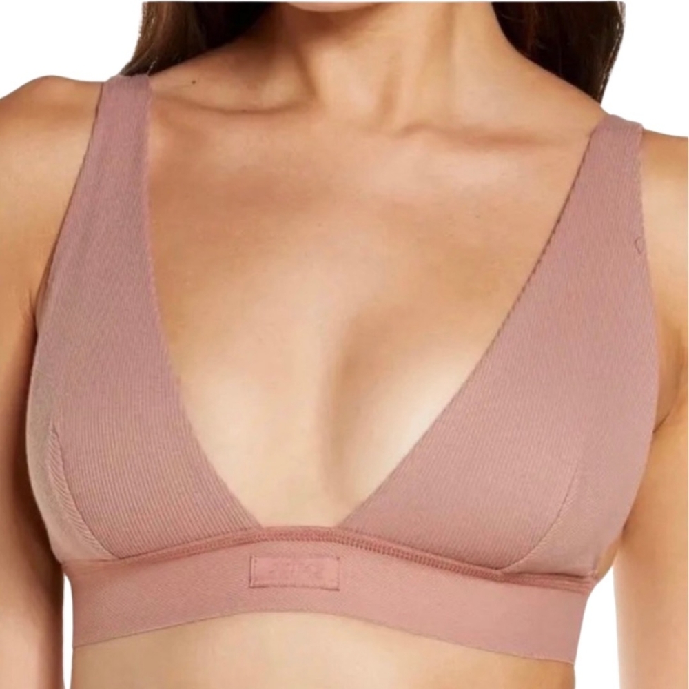 Skims Cotton Plunge Bralette, size XL, Rose Clay